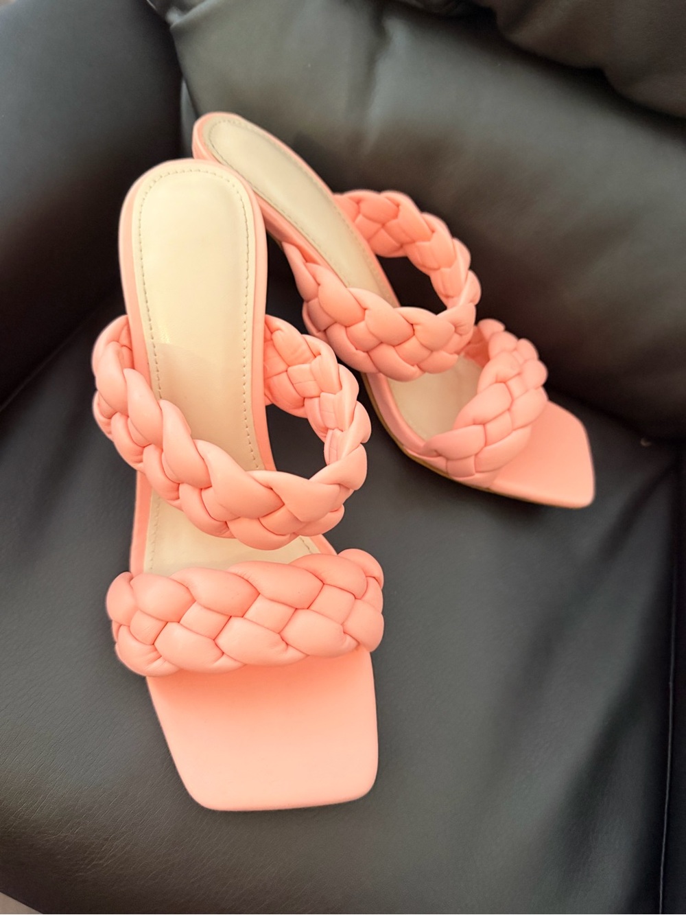 Braided Double Strap Coral Heeled Slides for Women
